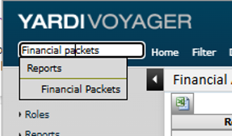 Search for Financial Packets within Yardi and select Financial Packets.